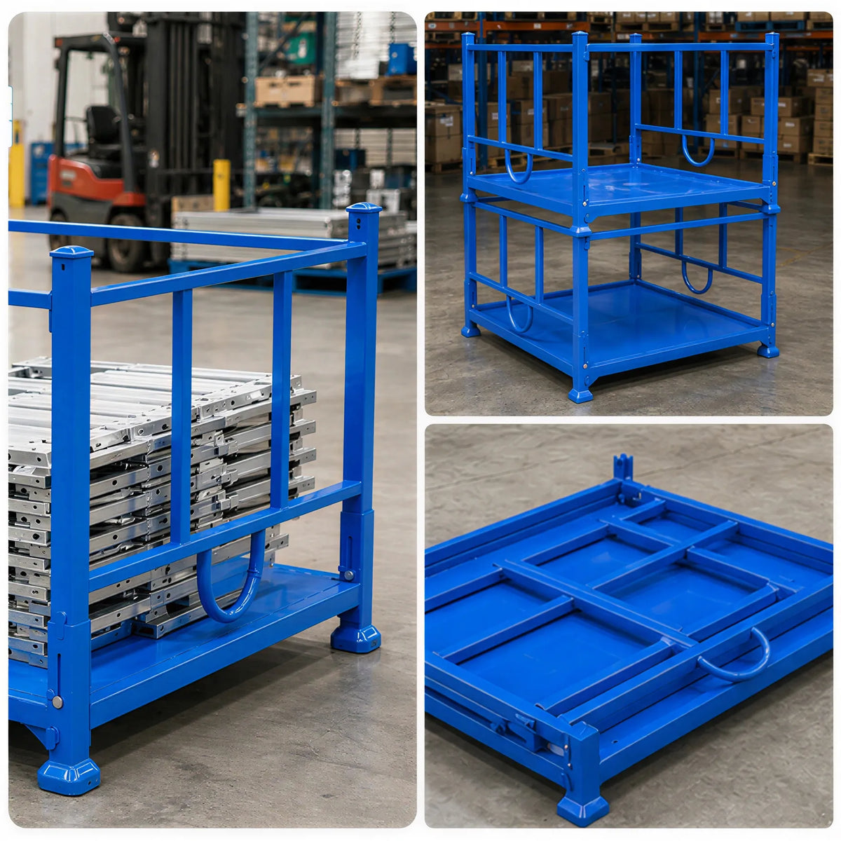 GROVIA Heavy-Duty Steel Stacking Rack Foldable Stackable Reinforced Frame for Warehouse Factory Logistics Storage