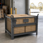 GROVIA 105cm Heavy-Duty Steel Storage Container Stackable Forklift Compatible Reinforced Mesh for Warehouse Factory Logistics - Grey