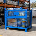 GROVIA 105cm Heavy-Duty Steel Storage Container Stackable Forklift Compatible Reinforced Mesh for Warehouse Factory Logistics - Blue
