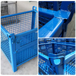 GROVIA 105cm Heavy-Duty Steel Storage Container Stackable Forklift Compatible Reinforced Mesh for Warehouse Factory Logistics - Blue