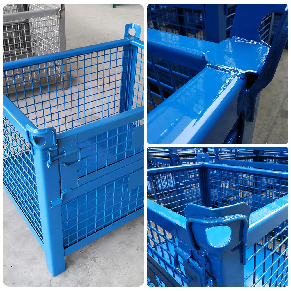 GROVIA 105cm Heavy-Duty Steel Storage Container Stackable Forklift Compatible Reinforced Mesh for Warehouse Factory Logistics - Blue