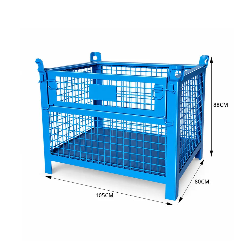 GROVIA 105cm Heavy-Duty Steel Storage Container Stackable Forklift Compatible Reinforced Mesh for Warehouse Factory Logistics - Blue