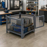 GROVIA 105cm Industrial Steel Mesh Storage Cage High Load Capacity Anti-Corrosion Finish for Warehouse Metal Parts Storage - Grey