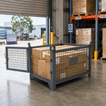 GROVIA 105cm Industrial Steel Mesh Storage Cage High Load Capacity Anti-Corrosion Finish for Warehouse Metal Parts Storage - Grey