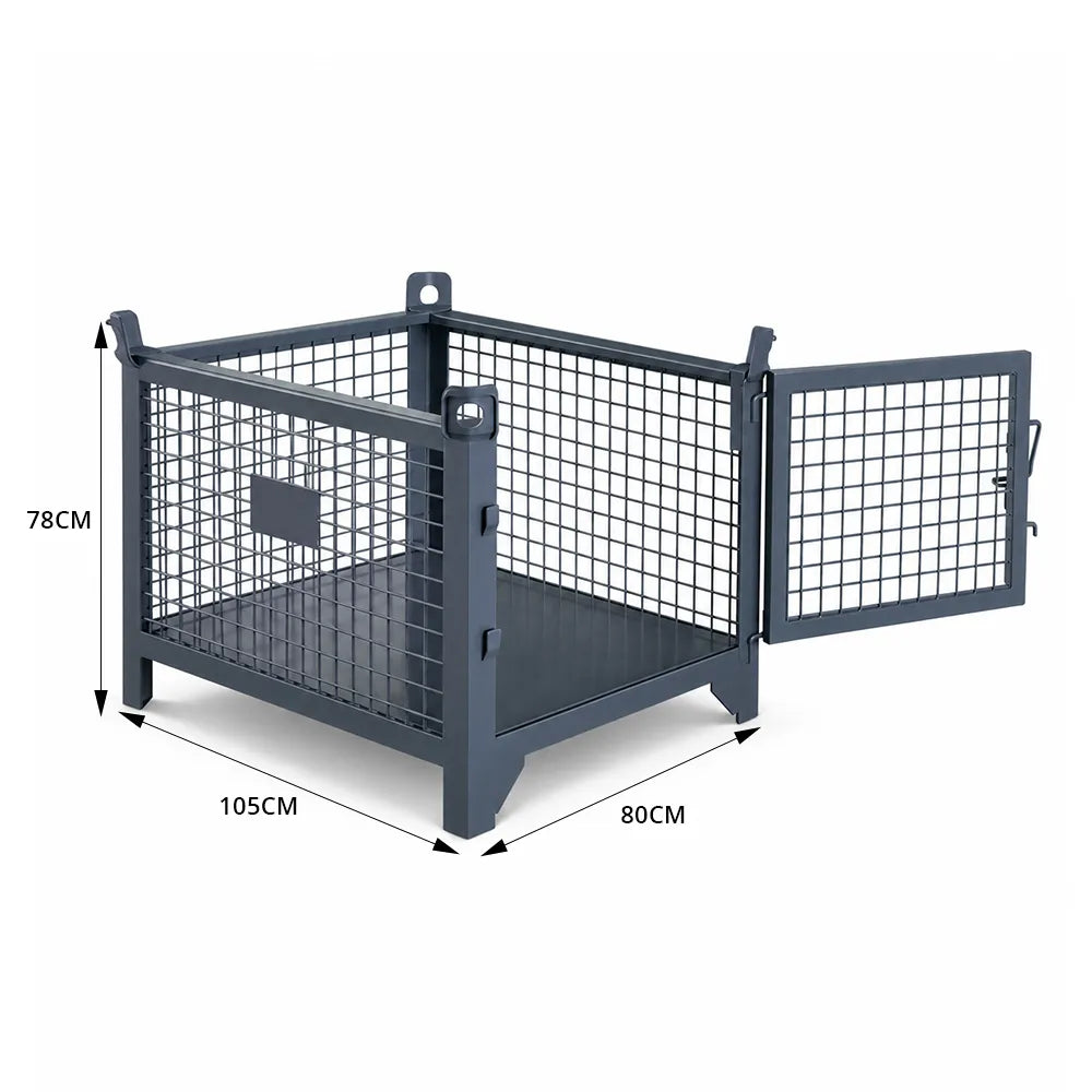 GROVIA 105cm Industrial Steel Mesh Storage Cage High Load Capacity Anti-Corrosion Finish for Warehouse Metal Parts Storage - Grey