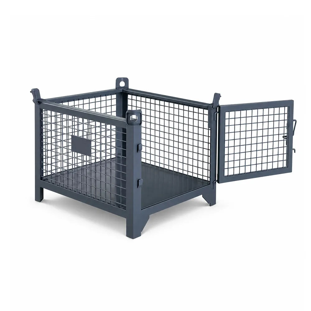 GROVIA 105cm Industrial Steel Mesh Storage Cage High Load Capacity Anti-Corrosion Finish for Warehouse Metal Parts Storage - Grey