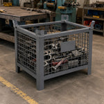 GROVIA 80cm Industrial Steel Mesh Storage Cage High Load Capacity Anti-Corrosion Finish for Warehouse Metal Parts Storage - Grey