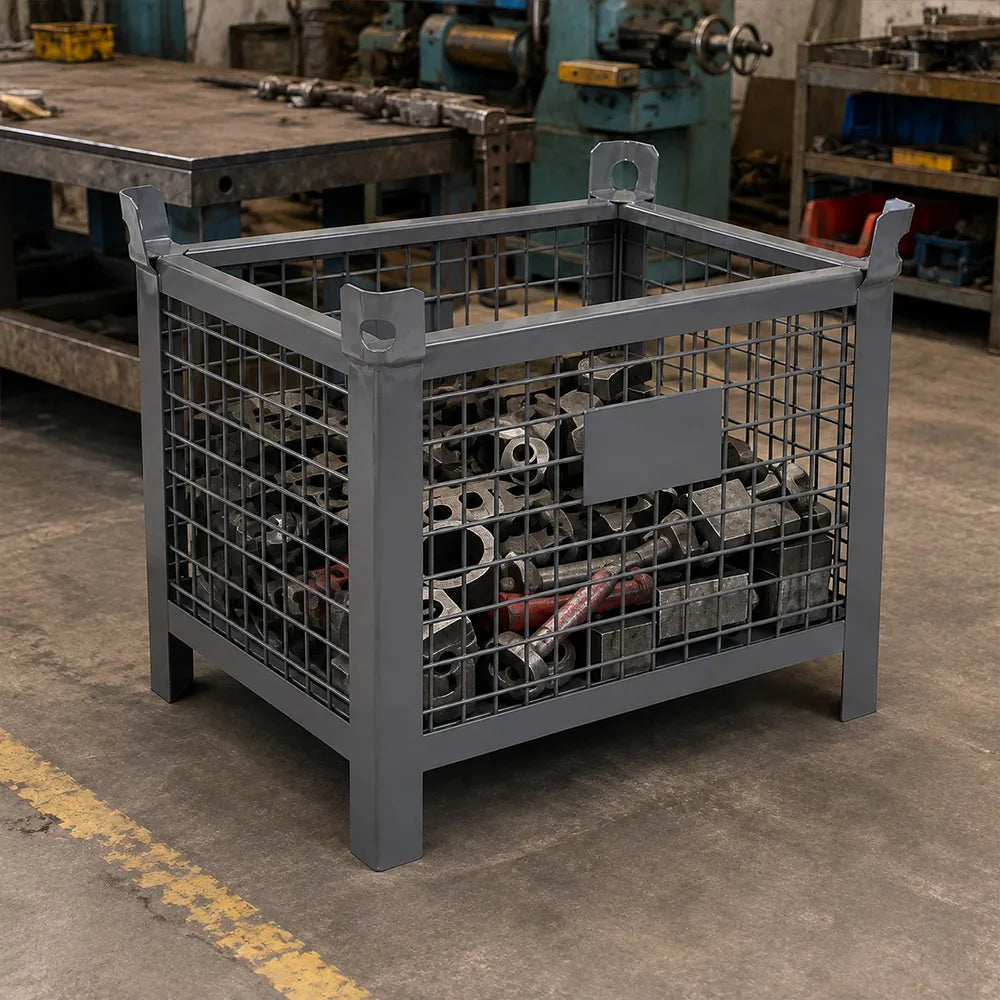 GROVIA 80cm Industrial Steel Mesh Storage Cage High Load Capacity Anti-Corrosion Finish for Warehouse Metal Parts Storage - Grey
