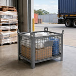 GROVIA 80cm Industrial Steel Mesh Storage Cage High Load Capacity Anti-Corrosion Finish for Warehouse Metal Parts Storage - Grey