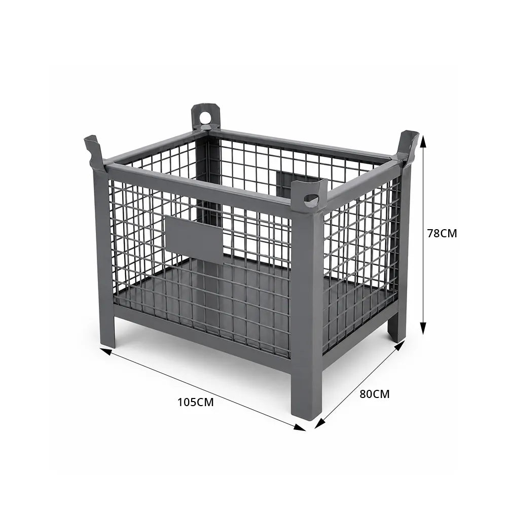 GROVIA 80cm Industrial Steel Mesh Storage Cage High Load Capacity Anti-Corrosion Finish for Warehouse Metal Parts Storage - Grey