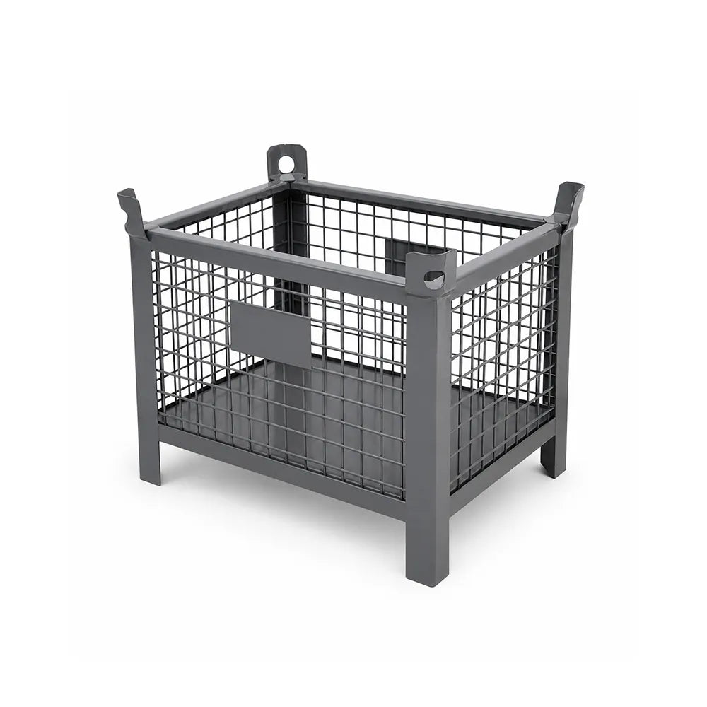 GROVIA 80cm Industrial Steel Mesh Storage Cage High Load Capacity Anti-Corrosion Finish for Warehouse Metal Parts Storage - Grey