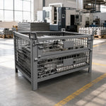 GROVIA 120cm Industrial Steel Mesh Storage Cage High Load Capacity Anti-Corrosion Finish for Warehouse Metal Parts Storage - Grey