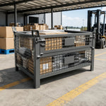 GROVIA 120cm Industrial Steel Mesh Storage Cage High Load Capacity Anti-Corrosion Finish for Warehouse Metal Parts Storage - Grey