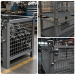 GROVIA 120cm Industrial Steel Mesh Storage Cage High Load Capacity Anti-Corrosion Finish for Warehouse Metal Parts Storage - Grey