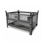 GROVIA 120cm Industrial Steel Mesh Storage Cage High Load Capacity Anti-Corrosion Finish for Warehouse Metal Parts Storage - Grey
