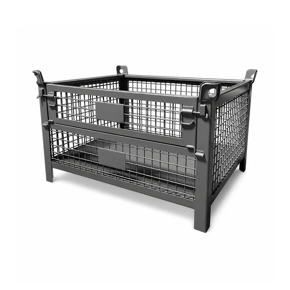 GROVIA 120cm Industrial Steel Mesh Storage Cage High Load Capacity Anti-Corrosion Finish for Warehouse Metal Parts Storage - Grey