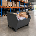 GROVIA Heavy-Duty Steel Storage Container Half-Door Stackable Forklift Compatible 80cm for Warehouse Factory Logistics - Grey
