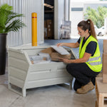 GROVIA Heavy-Duty Steel Storage Container Half-Door Stackable Forklift Compatible 80cm for Warehouse Factory Logistics - White