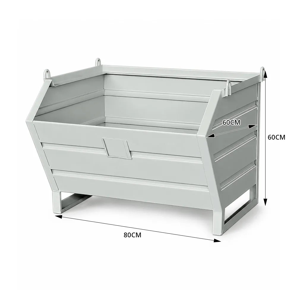 GROVIA Heavy-Duty Steel Storage Container Half-Door Stackable Forklift Compatible 80cm for Warehouse Factory Logistics - White