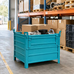 GROVIA Heavy-Duty Steel Storage Container Half-Door Stackable Forklift Compatible 100cm for Warehouse Factory Logistics - Blue