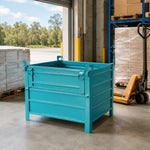 GROVIA Heavy-Duty Steel Storage Container Half-Door Stackable Forklift Compatible 100cm for Warehouse Factory Logistics - Blue