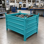 GROVIA Heavy-Duty Steel Storage Container Half-Door Stackable Forklift Compatible 100cm for Warehouse Factory Logistics - Blue