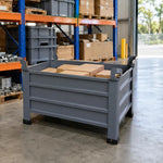 GROVIA Industrial Steel Storage Cage Reinforced Frame High Load Capacity Stackable Design 80cm for Warehouse Manufacturing - Grey