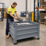 GROVIA Industrial Steel Storage Cage Reinforced Frame High Load Capacity Stackable Design 80cm for Warehouse Manufacturing - Grey