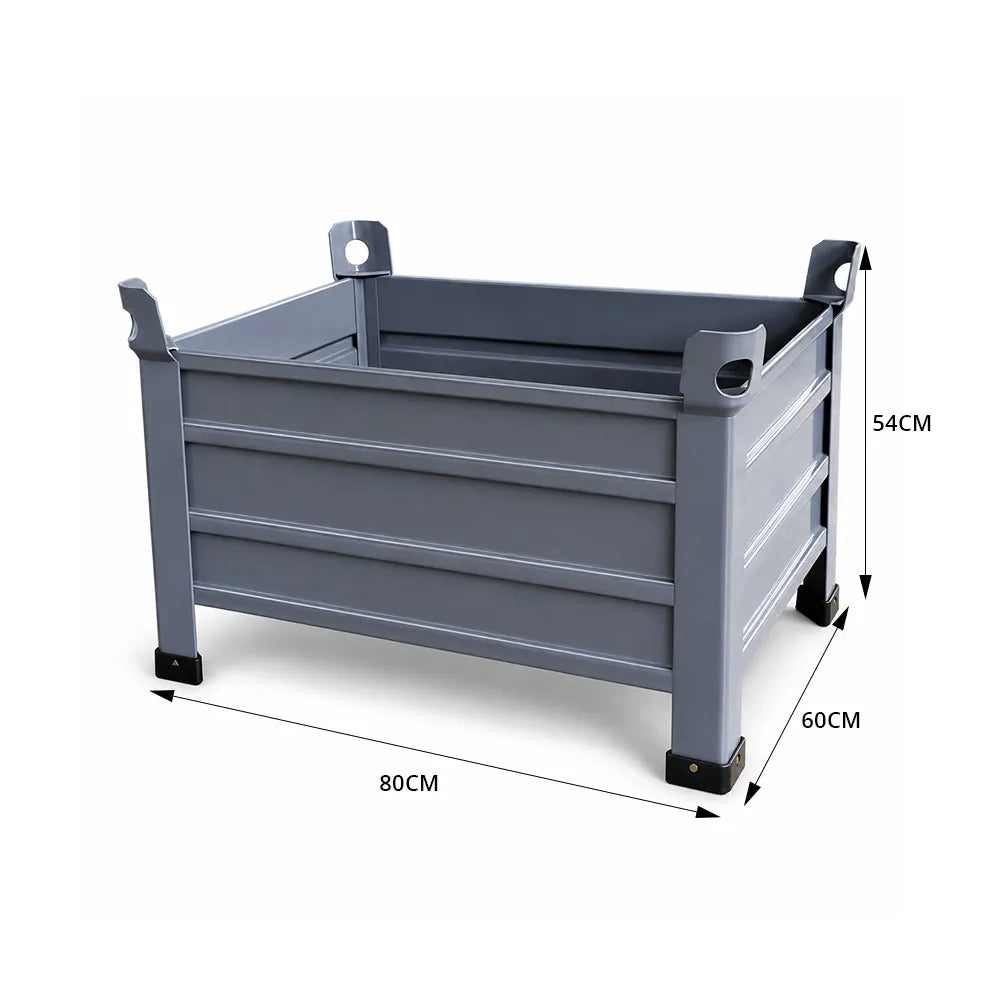 GROVIA Industrial Steel Storage Cage Reinforced Frame High Load Capacity Stackable Design 80cm for Warehouse Manufacturing - Grey