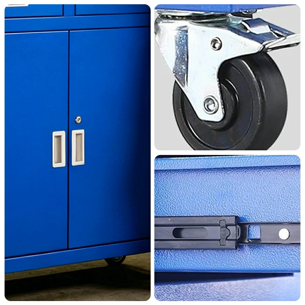 GROVIA Heavy Duty Tool Cabinet with Drawers and Castors 800x400x1000mm Workshop Storage - Blue