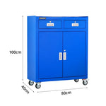 GROVIA Heavy Duty Tool Cabinet with Drawers and Castors 800x400x1000mm Workshop Storage - Blue