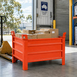 GROVIA Industrial Steel Storage Cage Reinforced Frame High Load Capacity Stackable Design 80cm for Warehouse Manufacturing - Orange