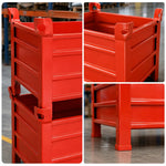 GROVIA Industrial Steel Storage Cage Reinforced Frame High Load Capacity Stackable Design 80cm for Warehouse Manufacturing - Orange