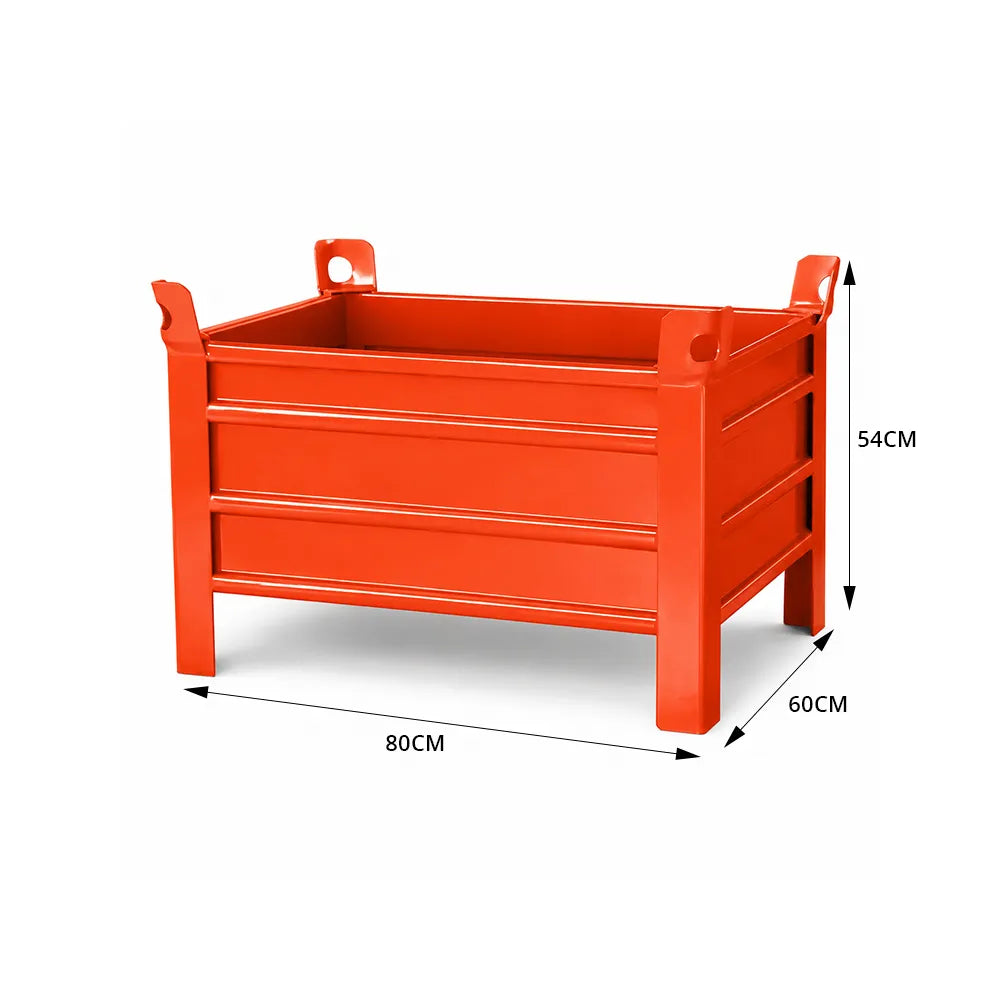 GROVIA Industrial Steel Storage Cage Reinforced Frame High Load Capacity Stackable Design 80cm for Warehouse Manufacturing - Orange