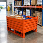 GROVIA Industrial Steel Storage Cage Reinforced Frame High Load Capacity Stackable Design 120cm for Warehouse Manufacturing - Orange