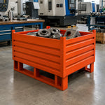 GROVIA Industrial Steel Storage Cage Reinforced Frame High Load Capacity Stackable Design 120cm for Warehouse Manufacturing - Orange