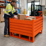 GROVIA Industrial Steel Storage Cage Reinforced Frame High Load Capacity Stackable Design 120cm for Warehouse Manufacturing - Orange