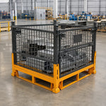 GROVIA Industrial Steel Storage Cage Reinforced Frame High Load Capacity Stackable Design 120cm for Warehouse Manufacturing - Black&Orange