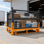 GROVIA Industrial Steel Storage Cage Reinforced Frame High Load Capacity Stackable Design 120cm for Warehouse Manufacturing - Black&Orange