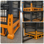 GROVIA Industrial Steel Storage Cage Reinforced Frame High Load Capacity Stackable Design 120cm for Warehouse Manufacturing - Black&Orange