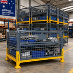 GROVIA Industrial Steel Storage Cage Reinforced Frame High Load Capacity Stackable Design 120cm for Warehouse Manufacturing - Grey&Yellow