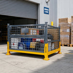 GROVIA Industrial Steel Storage Cage Reinforced Frame High Load Capacity Stackable Design 120cm for Warehouse Manufacturing - Grey&Yellow