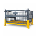 GROVIA Industrial Steel Storage Cage Reinforced Frame High Load Capacity Stackable Design 120cm for Warehouse Manufacturing - Grey&Yellow