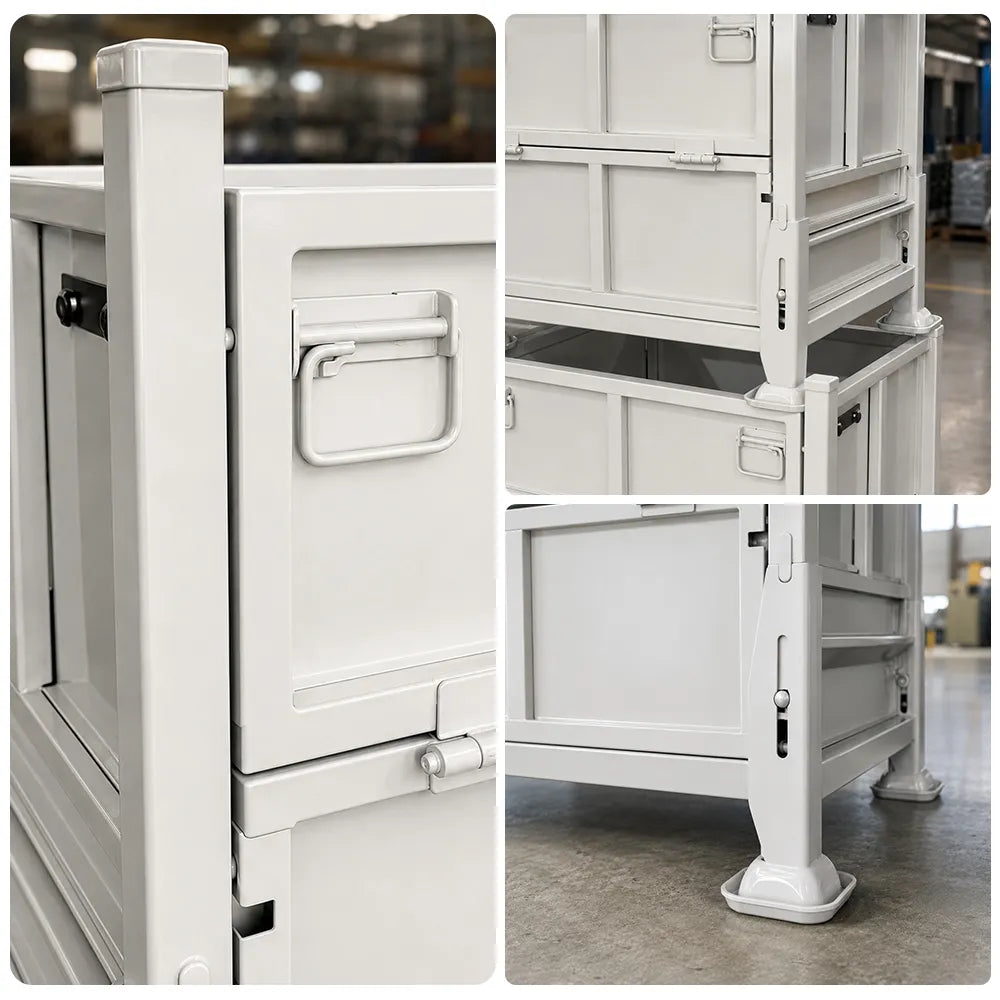 GROVIA Industrial Steel Storage Cage Reinforced Frame High Load Capacity Stackable Design 80cm for Warehouse Manufacturing - White