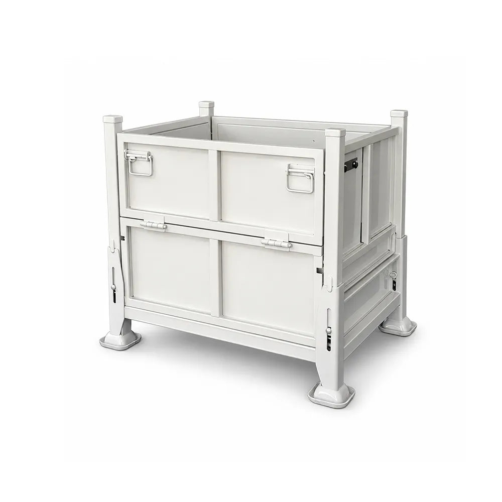GROVIA Industrial Steel Storage Cage Reinforced Frame High Load Capacity Stackable Design 80cm for Warehouse Manufacturing - White