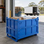 GROVIA Industrial Steel Storage Cage Reinforced Frame High Load Capacity Stackable Design 100cm for Warehouse Manufacturing - Blue