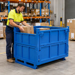 GROVIA Industrial Steel Storage Cage Reinforced Frame High Load Capacity Stackable Design 100cm for Warehouse Manufacturing - Blue