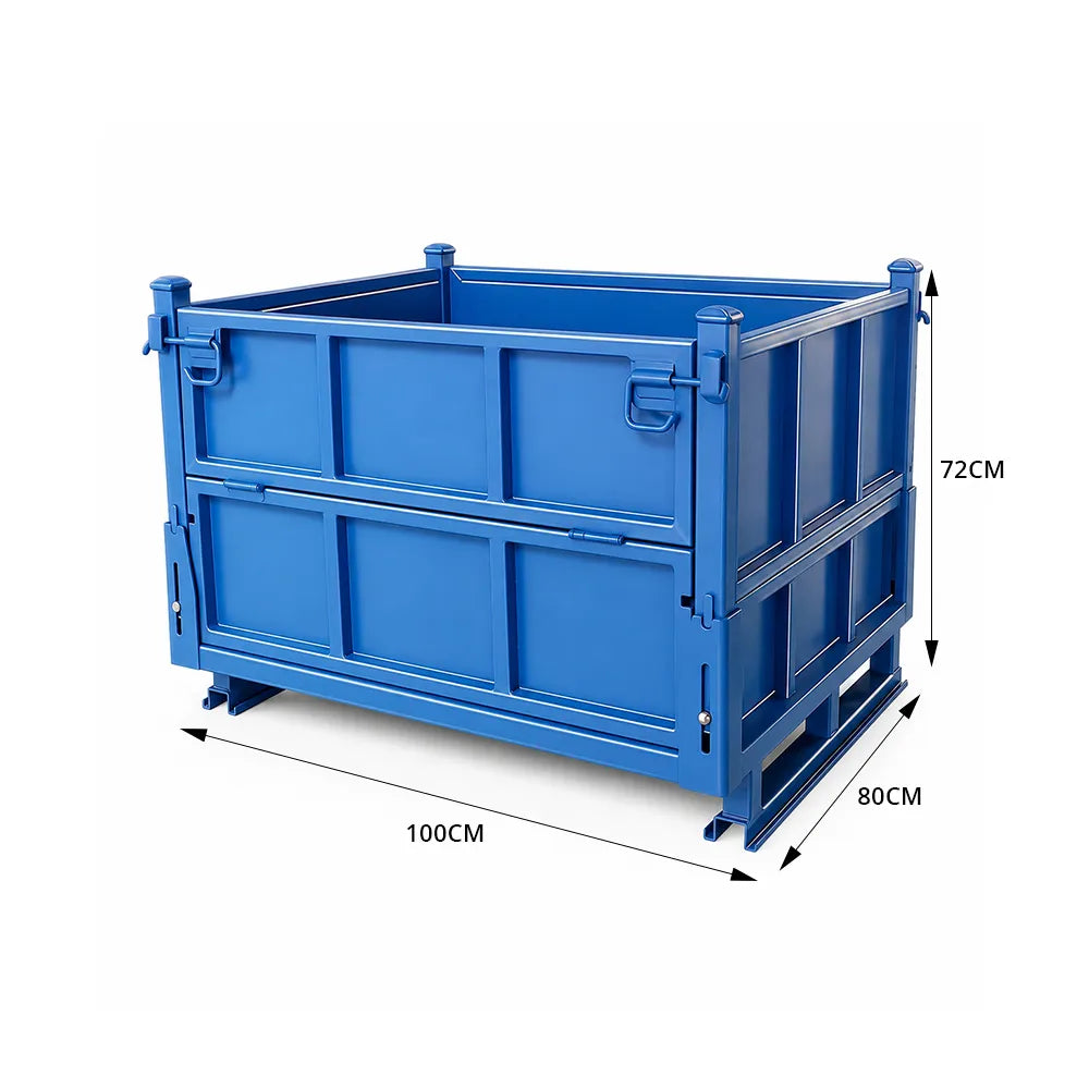 GROVIA Industrial Steel Storage Cage Reinforced Frame High Load Capacity Stackable Design 100cm for Warehouse Manufacturing - Blue