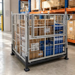 GROVIA Industrial Steel Storage Cage Reinforced Frame High Load Capacity Stackable Design 146cm for Warehouse Manufacturing - Black&White