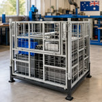 GROVIA Industrial Steel Storage Cage Reinforced Frame High Load Capacity Stackable Design 146cm for Warehouse Manufacturing - Black&White